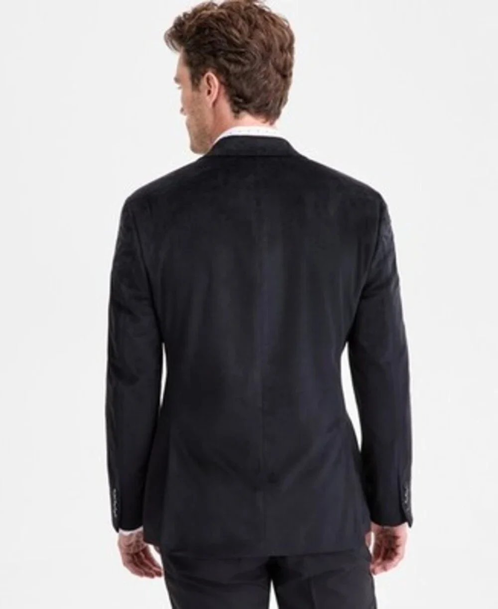 Bar III Slim Fit Velvet Sport Coat Mens 36S Black Notch lapel Two Button Closure